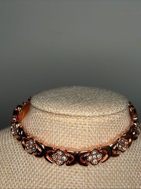 Rose Gold Flower Magnet Bracelet with Crystal Accents Sz 9